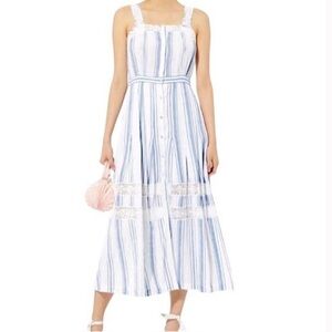 LoveShackFancy Blue & White Striped Lace-Trim Maxi Dress